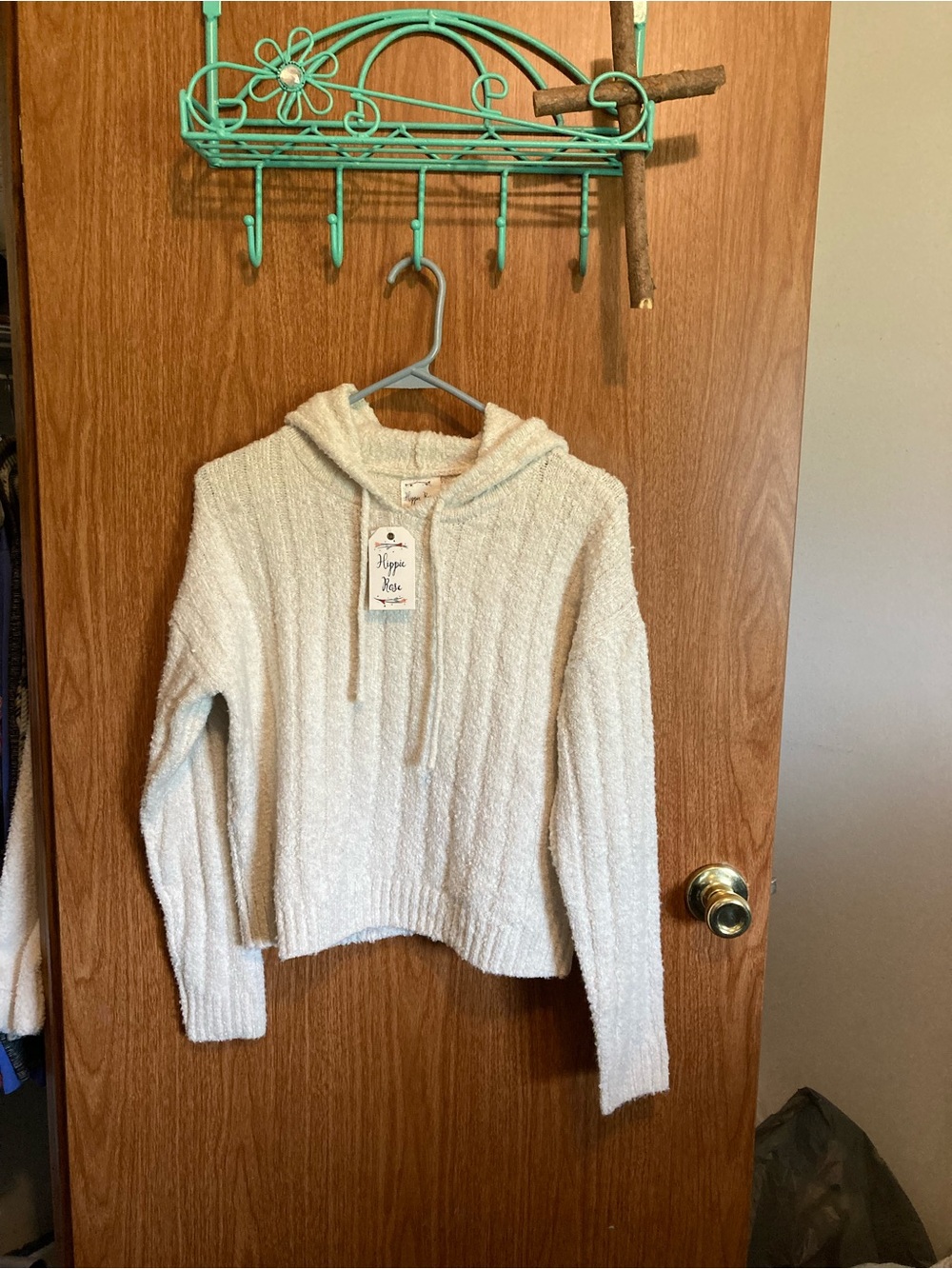 Hippie Rose Ivory Plush Hoodie Sweater